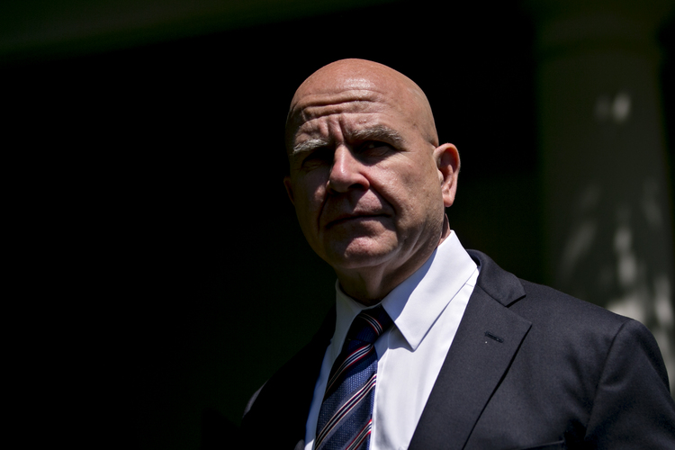 H.R. McMaster arrives in the Rose Garden last Friday to watch a joint statement by Donald Trump and Moon Jae-in, South Korea's president. (Andrew Harrer/Bloomberg)</p>  