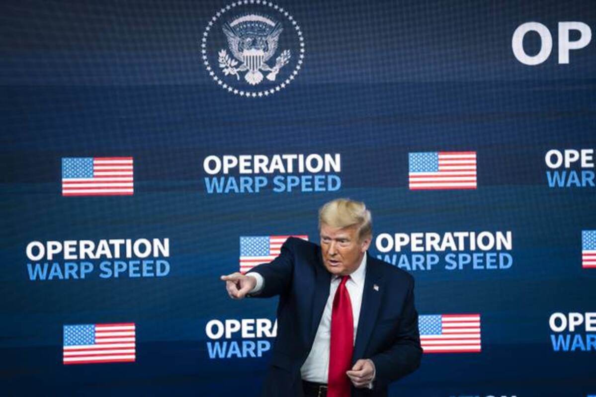 President Donald Trump departs after signing an Executive Order during an Operation Warp Speed Vaccine Summit on Dec 8, 2020. (Jabin Botsford/The Washington Post)
