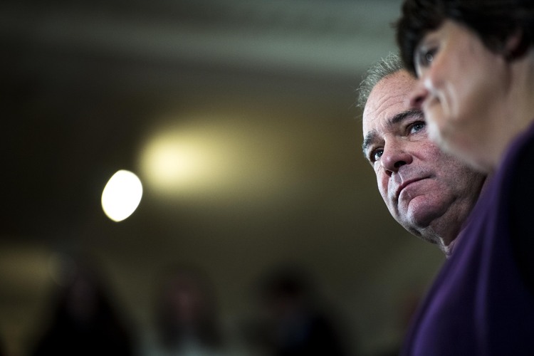 Tim Kaine and Anne Holton as HRC concedes&nbsp;at The New Yorker Hotel in midtown Manhattan. (Melina Mara/The Washington Post)</p>  