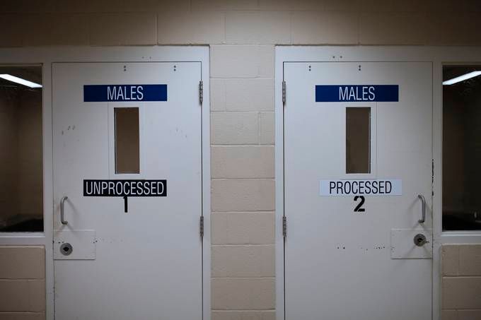 A look at Immigration and Customs Enforcement holding cells in the Department of Homeland Security's Charlotte Field Office on Jan. 8, 2020. (Eamon Queeney/The Washington Post)