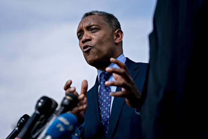 Karl Racine, District of Columbia attorney general, speaks during a news conference. (Andrew Harrer/Bloomberg)