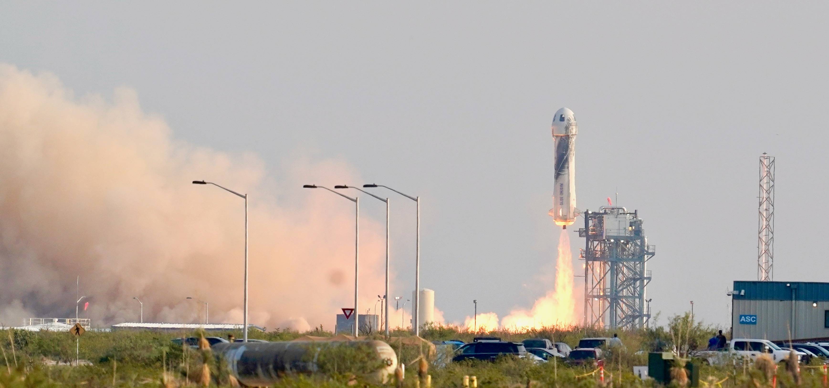 Blue Origin's New Shepard rocket launches near Van Horn, Tex., July 20. (AP Photo/Tony Gutierrez)