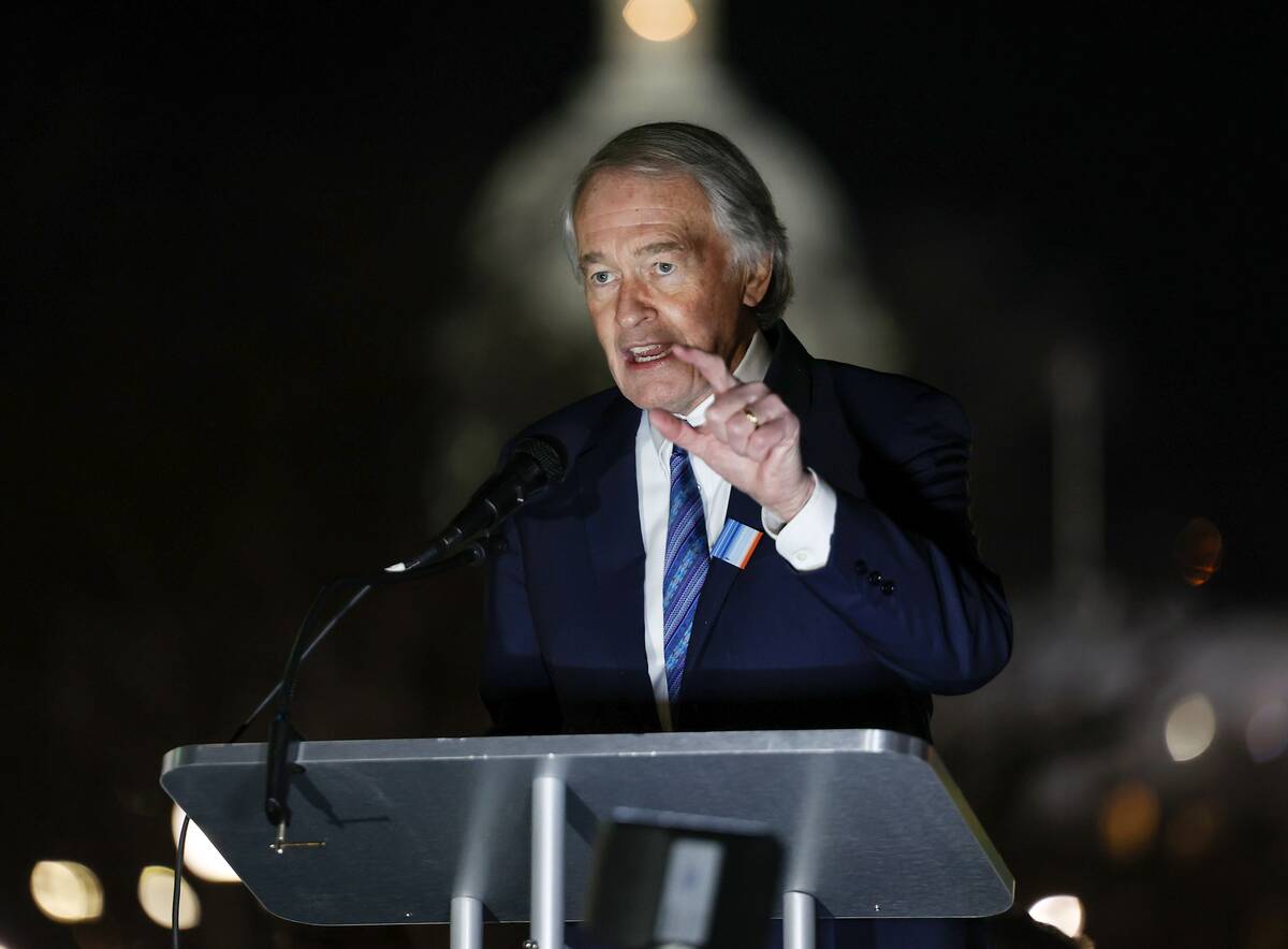 Sen. Edward J. Markey (D-Mass.) speaks during a State of the Union watch event March 1 on Capitol Hill. (Jemal Countess/Getty Images for Green New Deal Network)