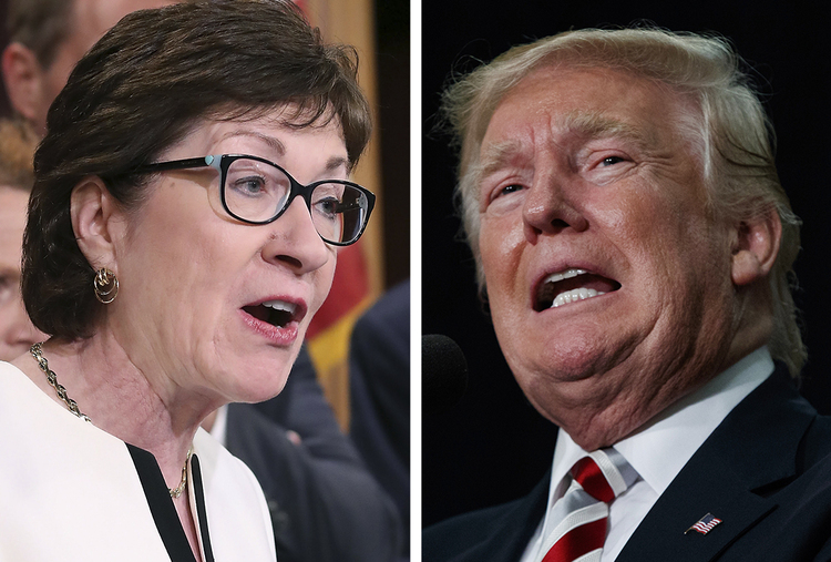 Susan Collins has come out against Donald Trump.&nbsp;(Photos by Mark Wilson/Getty Images and Evan Vucci/AP)</p>  