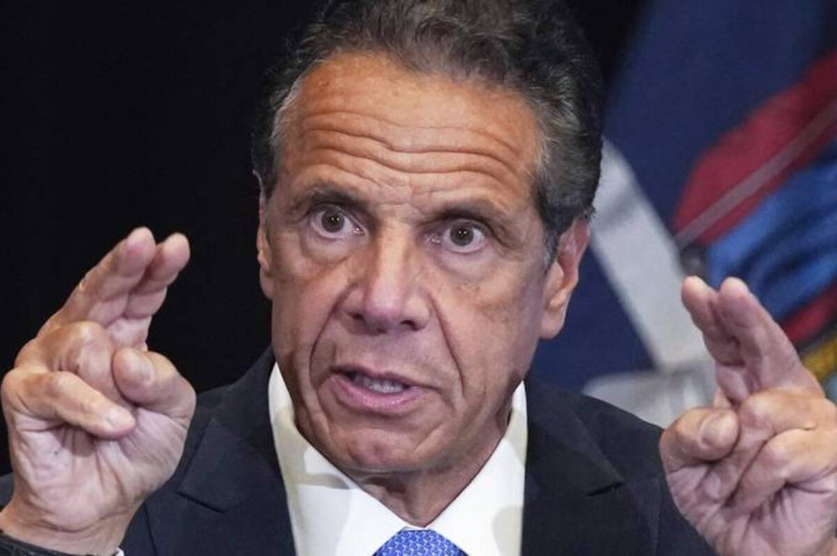 Then-New York Gov. Andrew Cuomo speaks during a news conference at New York's Yankee Stadium, July 26, 2021. (Richard Drew/AP)