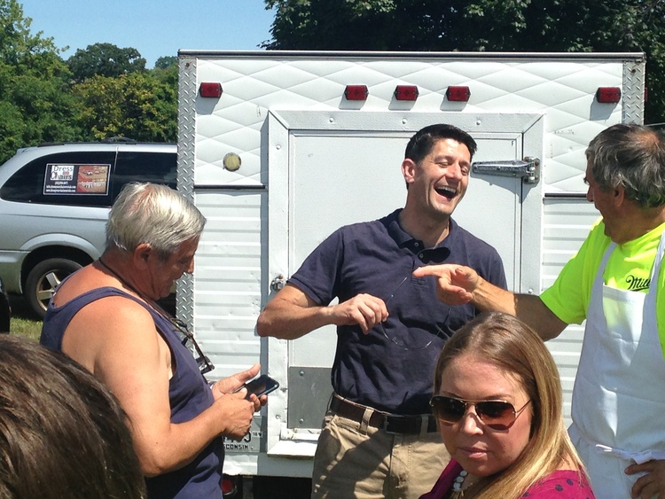 Paul Ryan greets voters during Serbian Fest.&nbsp;(Photo by Robert Costa)</p>  