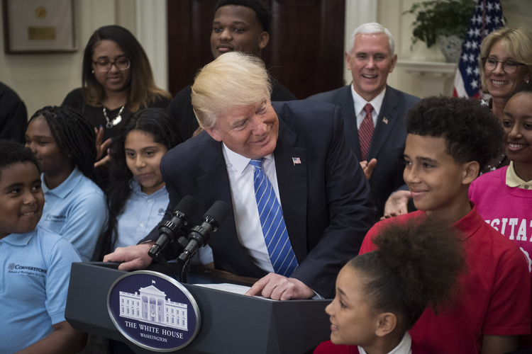  Trump speaks during a school choice event at the White House. (Jabin Botsford/The Washington Post)</p>