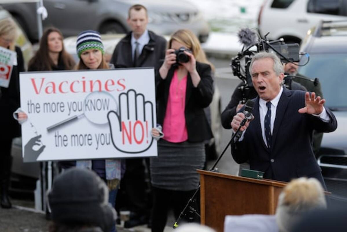 Robert Kennedy Jr. speaks at a 2019 rally in Olympia, Wash., in opposition of a bill that would remove parents' ability to claim a philosophical exemption to opt their school-age children out of the combined measles, mumps and rubella vaccine. (Ted S. Warren/AP)