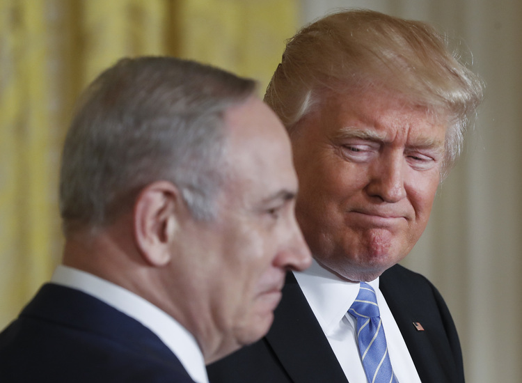Bibi and The Donald participate in a joint news conference in the East Room on Feb. 15. (Pablo Martinez Monsivais/AP)</p>