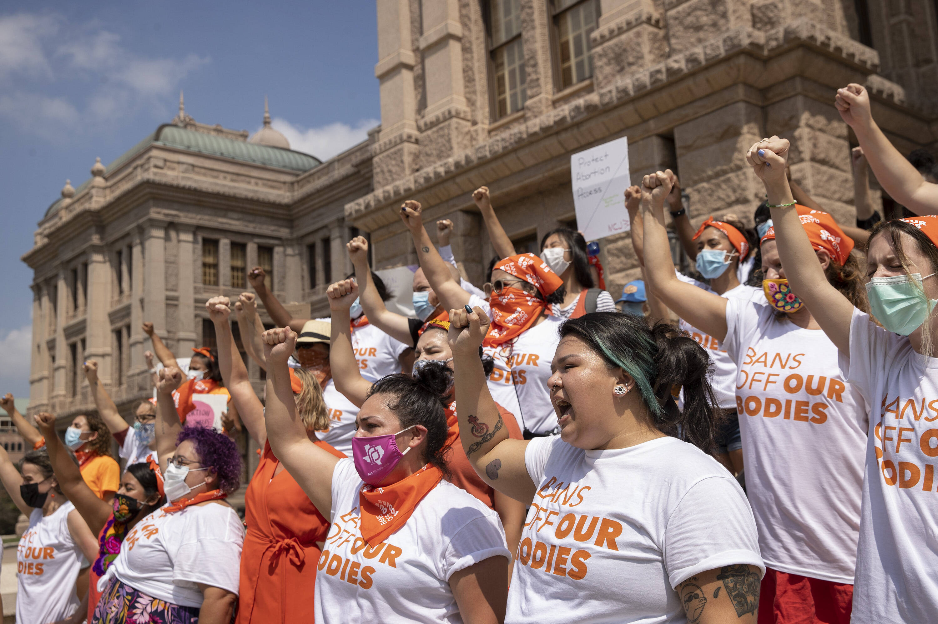 Abortion rights protesters outside the Texas Capitol last week. (Jay Janner/Austin American-Statesman via AP)