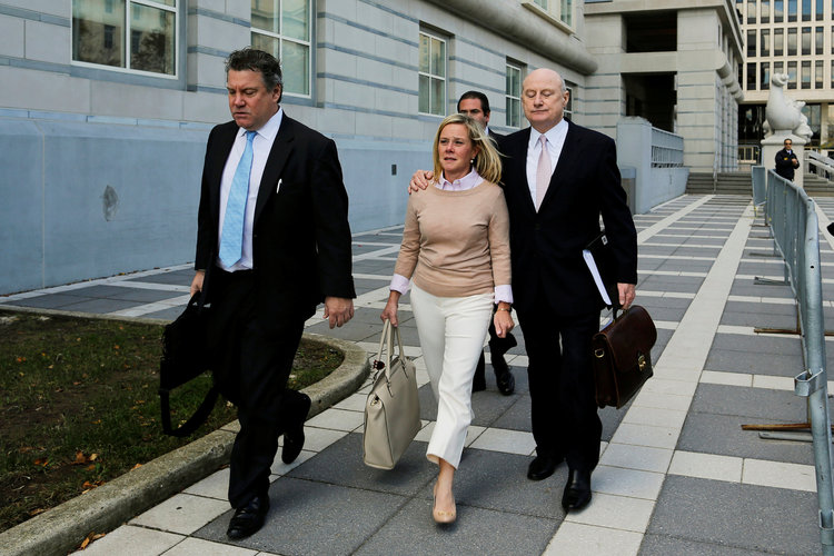Bridget Anne Kelly, former deputy chief of staff to Chris Christie, exits the court in the Bridgegate trial at the Federal Courthouse in Newark. (Eduardo Munoz/Reuters)</p>  