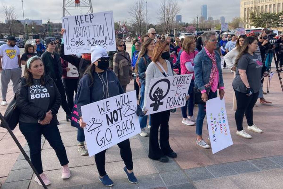 Abortion rights advocates gather outside the Oklahoma Capitol to protest several antiabortion bills being considered by the GOP-led legislature. (Sean Murphy/AP)