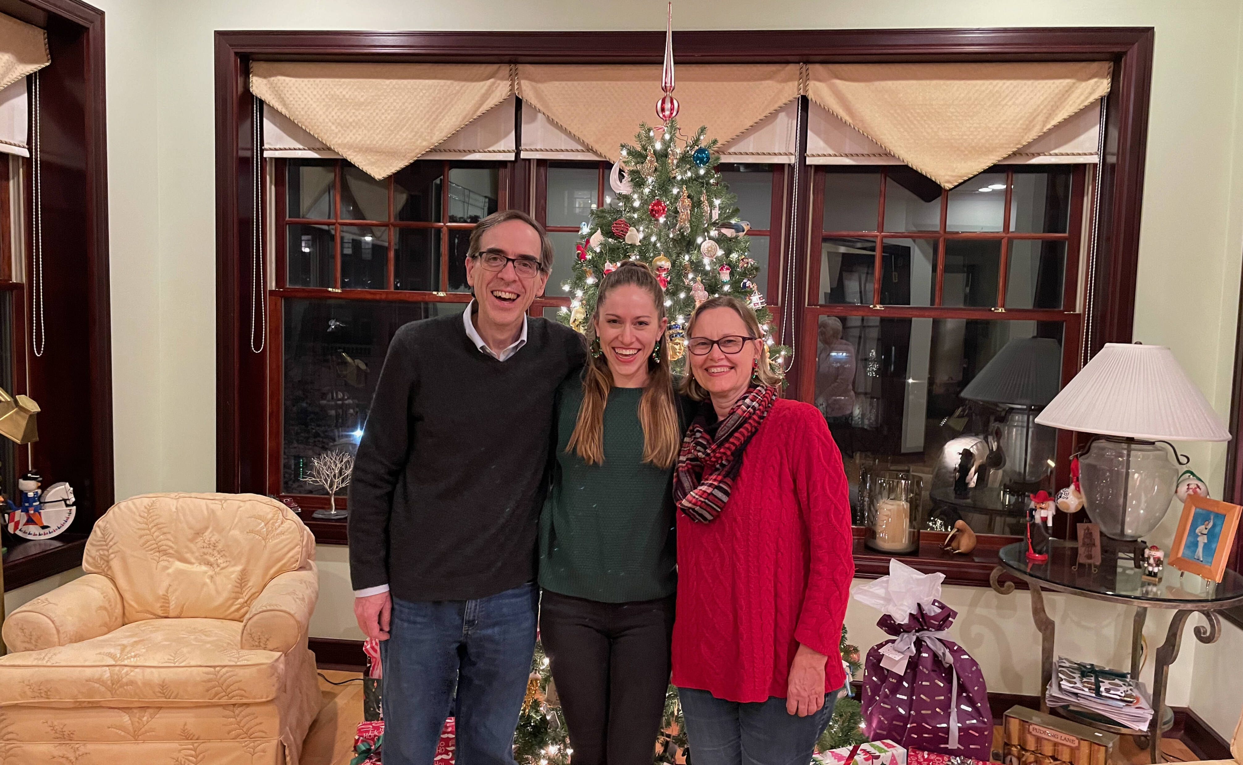 Deck the halls: Ron, Madeline and Dawn Charles made it to St. Louis – but just barely. (Ron Charles, Sr./The Washington Post)