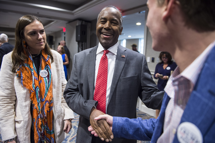 Ben Carson campaigns for Trump in Pennsylvania on Nov. 1. (Jabin Botsford/The Washington Post)</p>  