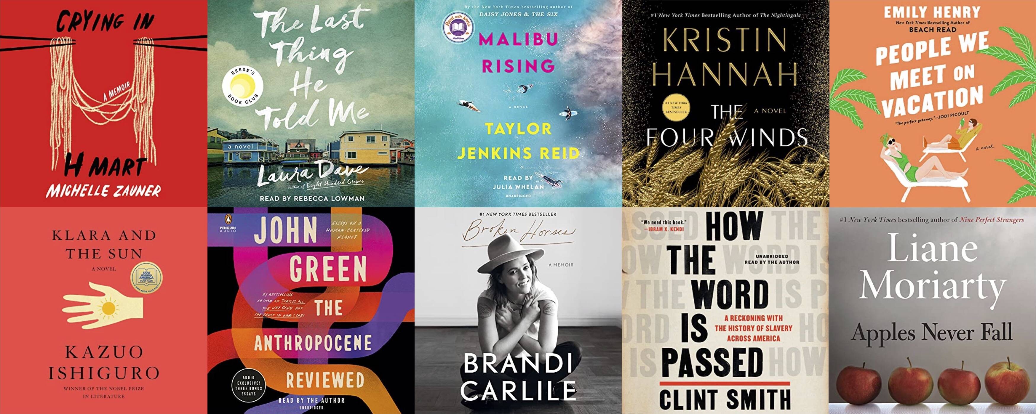 Top: Random House Audio; Simon &amp; Schuster Audio; Random House Audio; Macmillan Audio; Penguin Audio.&nbsp;Bottom: Random House Audio; Penguin Audio; Random House Audio; Little, Brown; Macmillan Audio