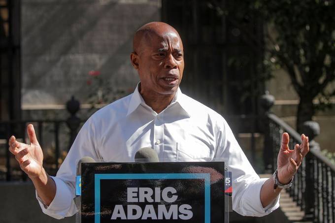 Eric Adams, Brooklyn borough president and Democratic candidate for New York mayor, speaks during a news conference on June 24. (Brendan McDermid/Reuters)