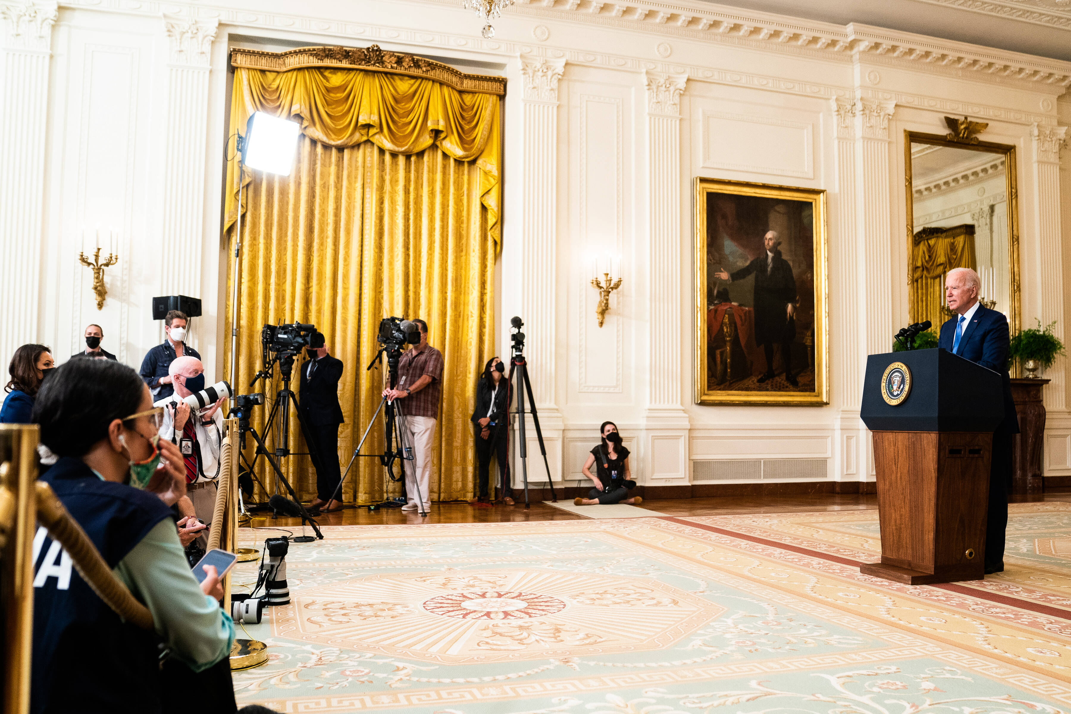 Biden on Thursday in the White House, defending Democrats' big spending bill. (Demetrius Freeman/The Washington Post)