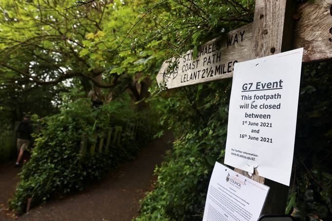 A sign is pictured at South West Coast path in Carbis Bay, ahead of the G-7 summit, in Cornwall, Britain (REUTERS/Tom Nicholson)