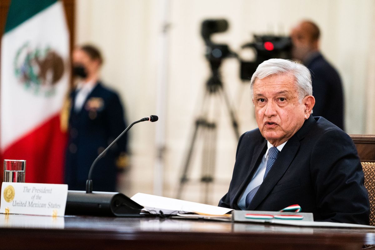 President of Mexico Andrés Manuel López Obrador during the North American Leaders' Summit in the East Room at the White House on Nov. 18, 2021. (Demetrius Freeman/The Washington Post)