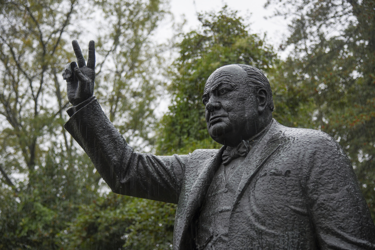 The statue of Winston Churchill outside the British Embassy in Washington. (Jahi Chikwendiu/The Washington Post)</p>  