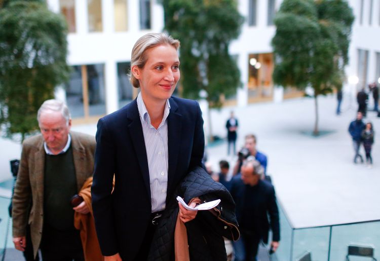 Alice Weidel&nbsp;arrives for a meeting in Berlin. (Reuters/Hannibal Hanschke)</p>  