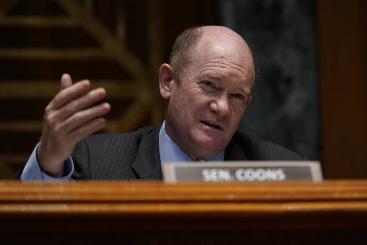 Sen. Chris Coons (D-Del.) is leading legislation requiring platforms to share data with researchers. (Carolyn Kaster/Pool/AP)