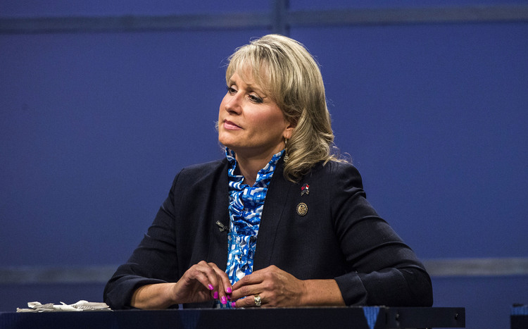 Renee Ellmers&nbsp;debates&nbsp;Greg Brannon and George Holding in Raleigh, N.C. last month.&nbsp;(Travis Long/The News &amp; Observer via AP, Pool)</p>  