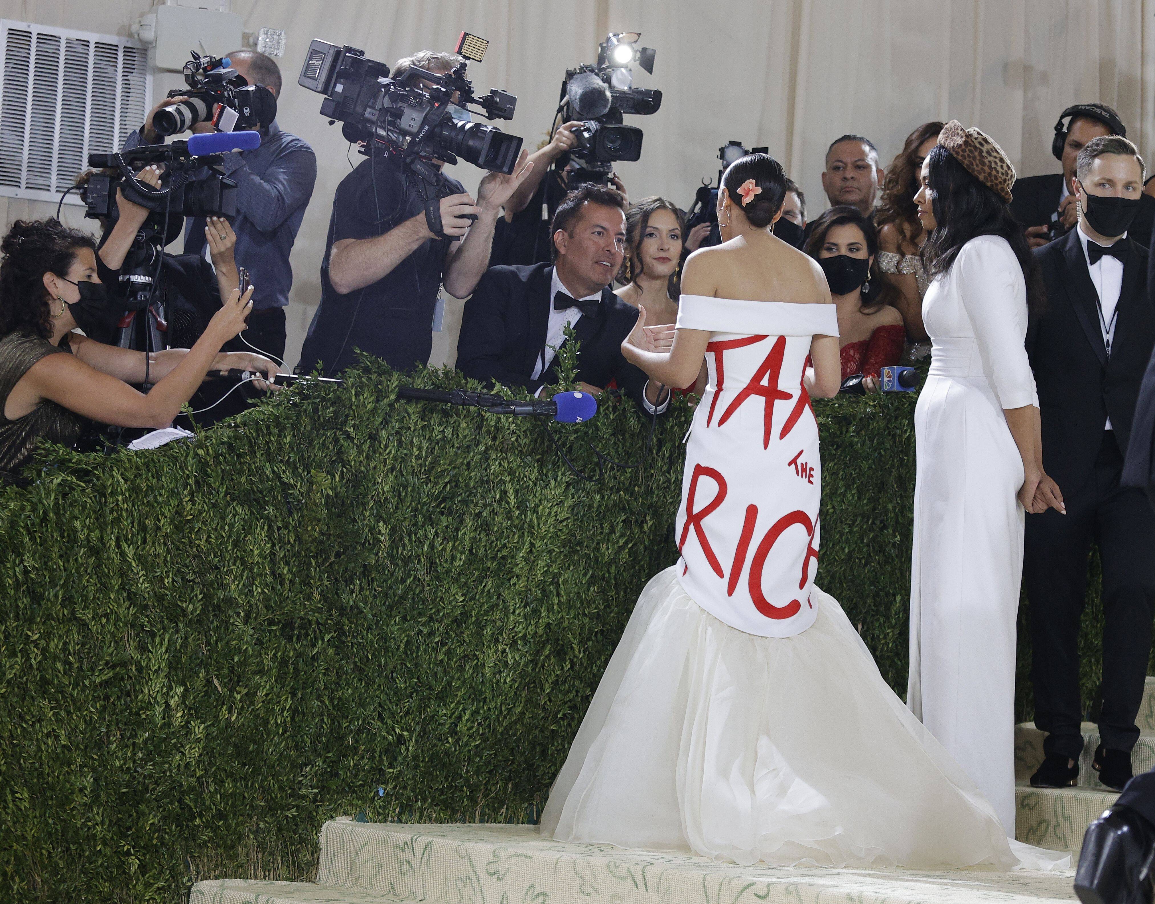Rep. Alexandria Ocasio-Cortez at the Met Gala this week. (Justin Lane / EPA-EFE/REX/Shutterstock)