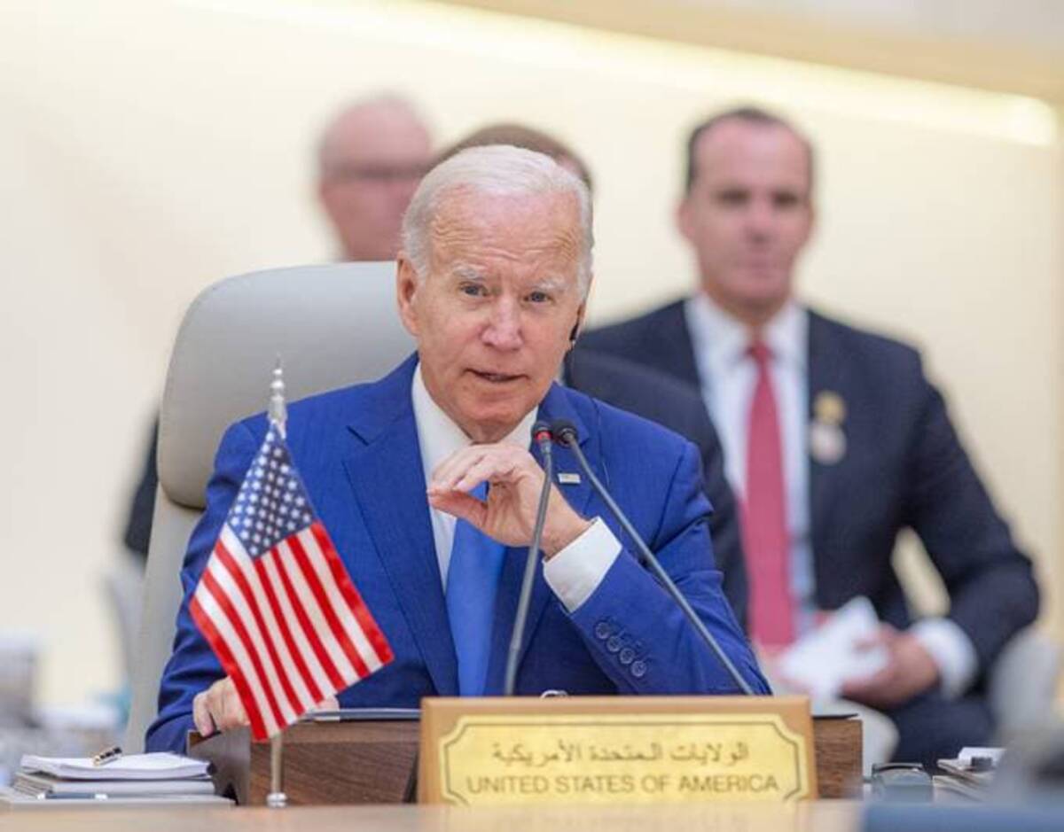 Biden attends a security and development summit in Jiddah, Saudi Arabia, on Saturday. (Bandar Aljaloud/Handout/EPA-EFE/Shutterstock
