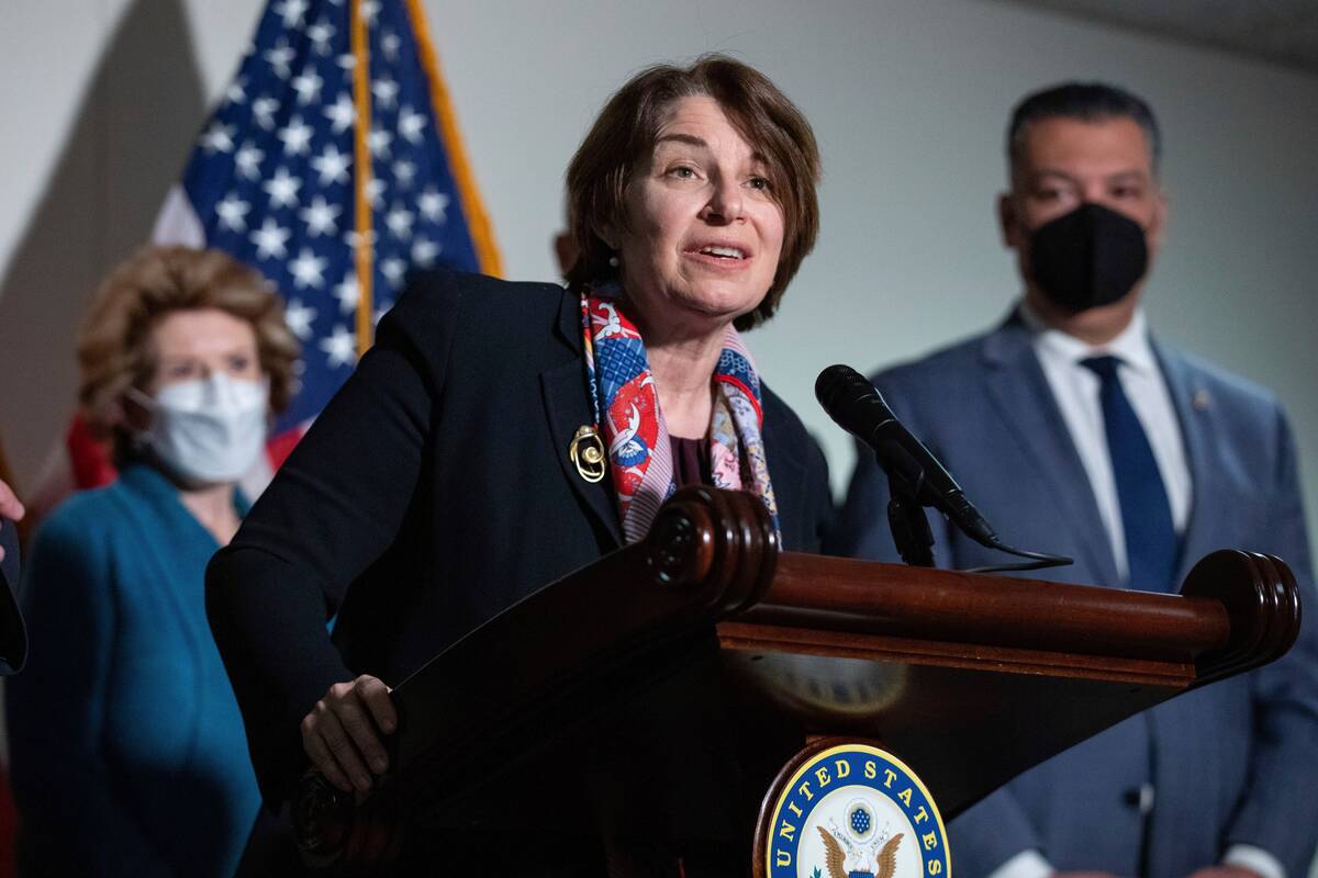 Sen. Amy Klobuchar (D-Minn.) speaks at a news conference at the Capitol on Jan. 18. (Amanda Andrade-Rhoades/AP)