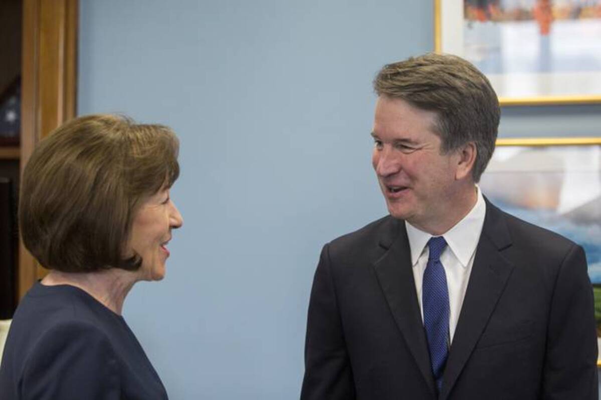 Then Supreme Court Nominee Brett Kavanaugh meets with Sen. Susan Collins (R-Maine) in her office on Capitol Hill on August 21, 2018. (Zach Gibson/Getty Images)