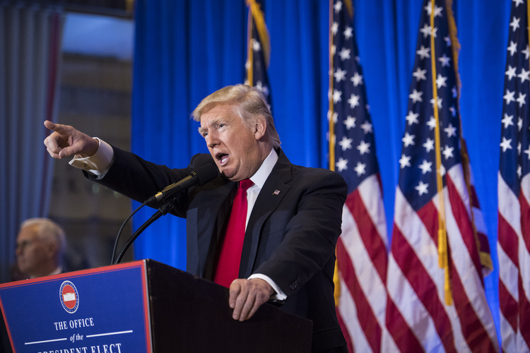 Trump speaks during his press conference last week. (Jabin Botsford/The Washington Post)</p>  