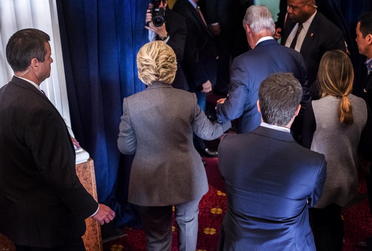 Hillary leaves her concession speech. (Melina Mara/The Washington Post)</p>  