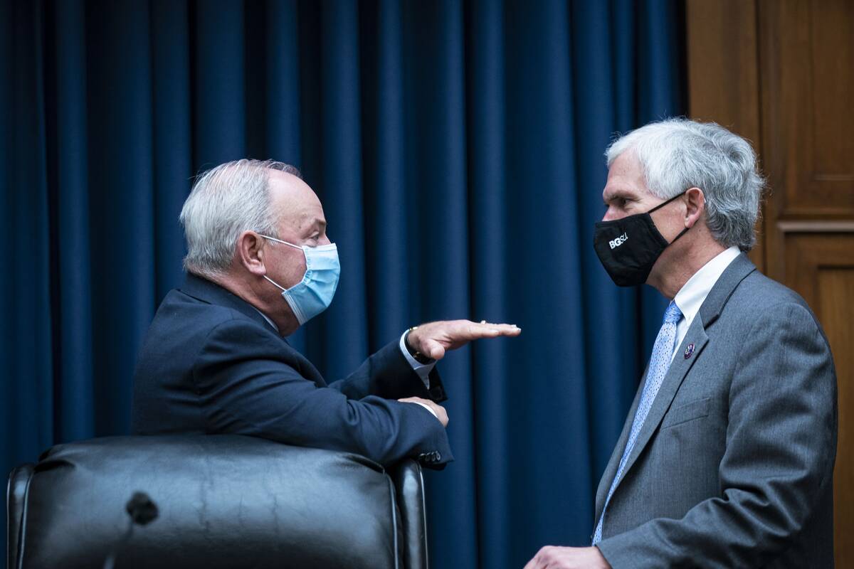 Reps. Michael Doyle (D-Pa.) and Bob Latta (R-Ohio) speak during a hearing on Section 230 on Wednesday. (Al Drago/Bloomberg)