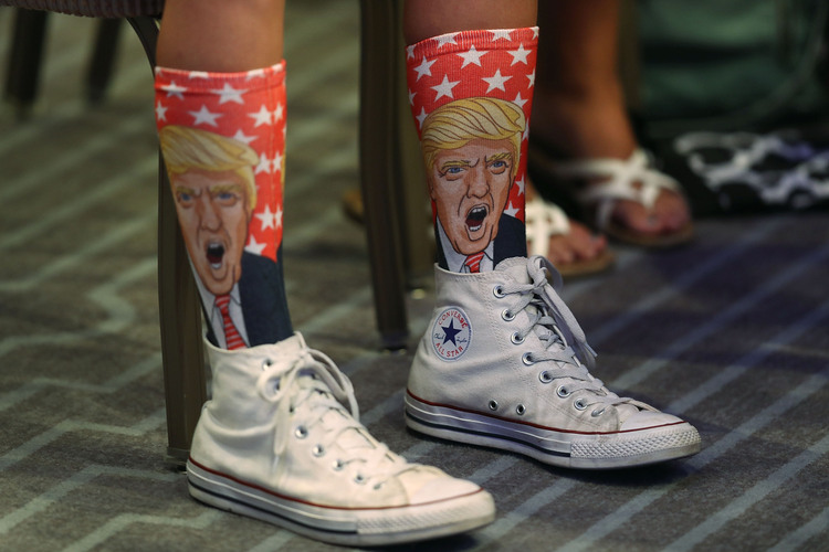 A Trump supporter paid homage to the candidate as he spoke&nbsp;in Miami Beach last week.&nbsp;(Joe Raedle/Getty Images)</p>  