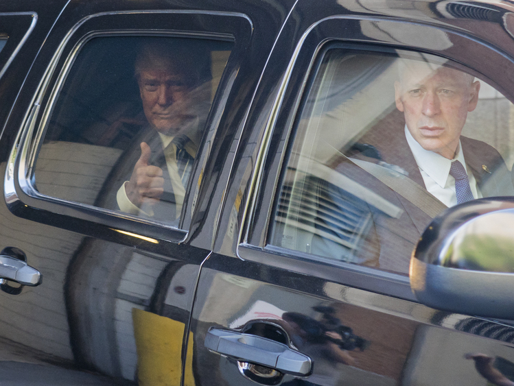 Trump leaves the taping of Dr. Oz's show.&nbsp;(Craig Ruttle/AP)</p>  