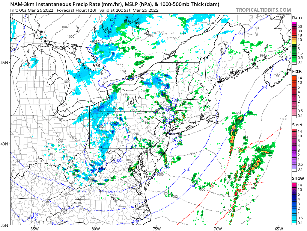 Scattered showers and thunderstorms are a good bet across the northeast today. (Tropical Tidbits)