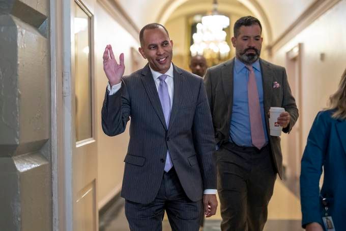 Democratic Caucus Chair Hakeem Jeffries (N.Y.) is poised to take the party's top leadership position in the House. (J. Scott Applewhite/AP)