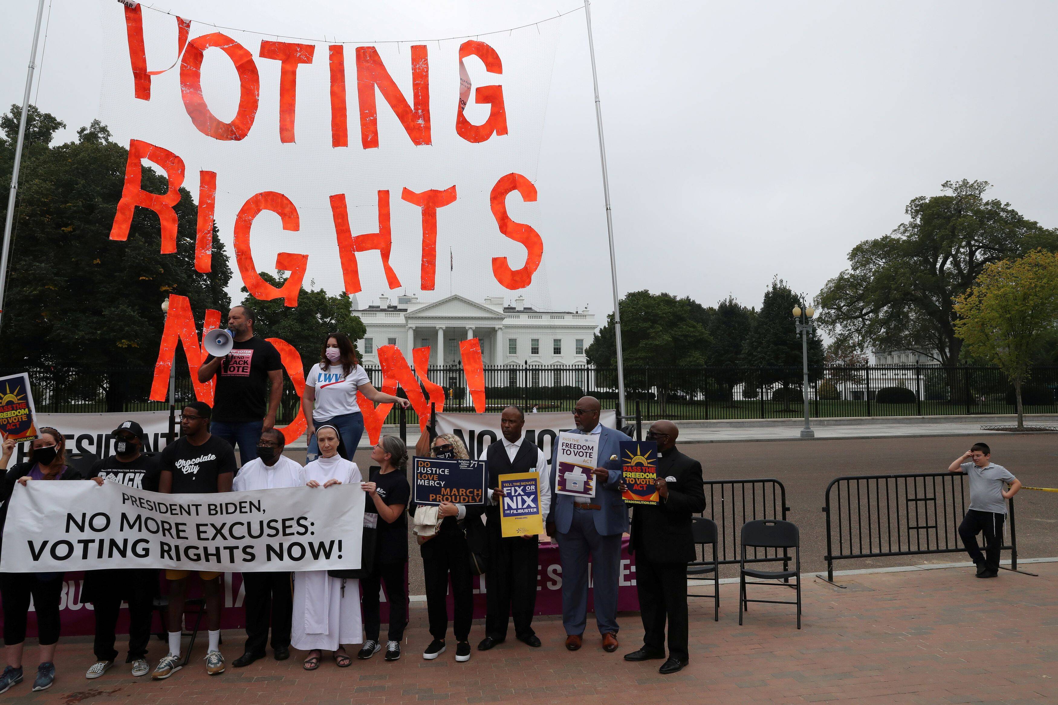 People protest for a voting-rights bill outside the White House earlier this month. (Leah Millis/Reuters)