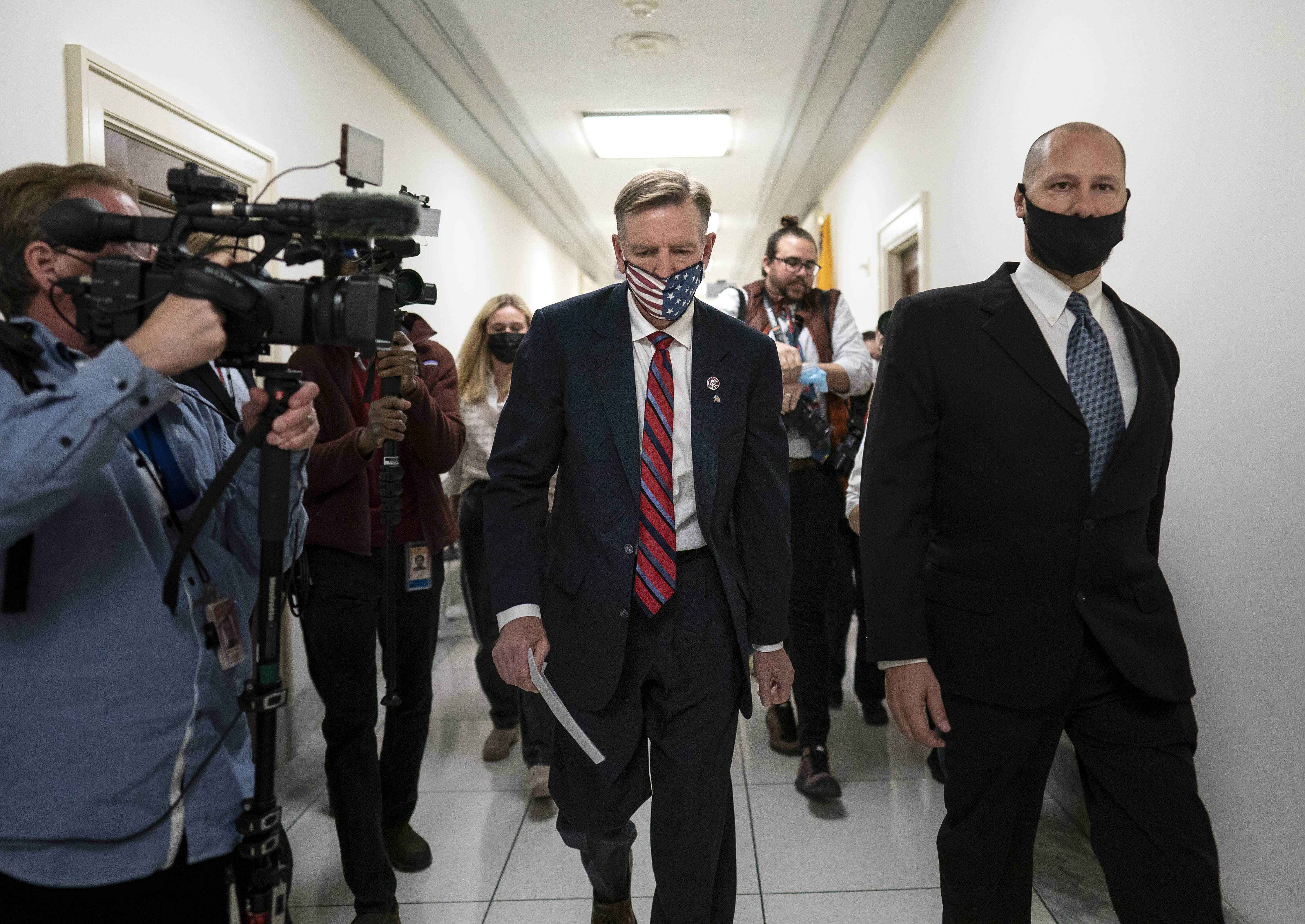 Rep. Paul A. Gosar (R-Ariz.) heads to a vote on the House floor to censure him.