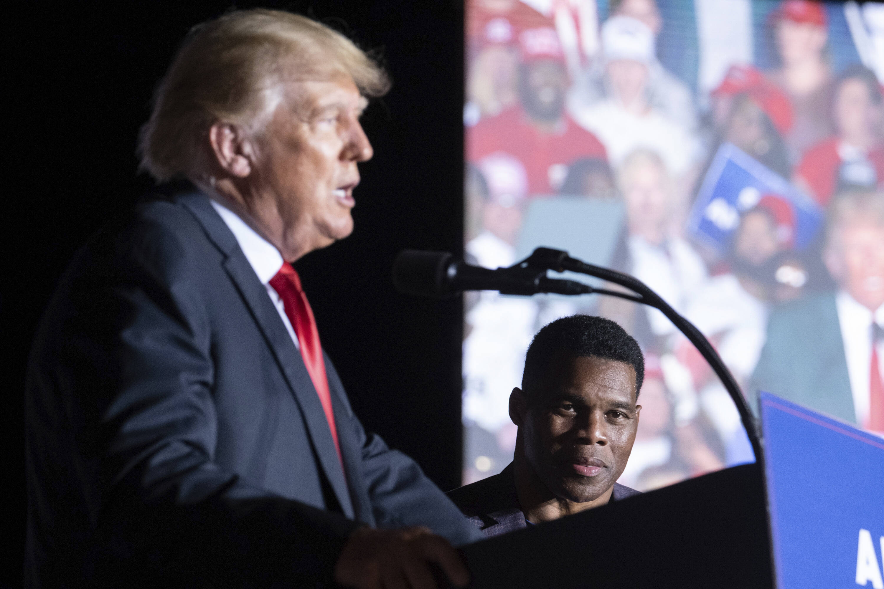 Trump speaks in September at a rally for Herschel Walker, a top Senate GOP candidate in Georgia. (Ben Gray/AP)