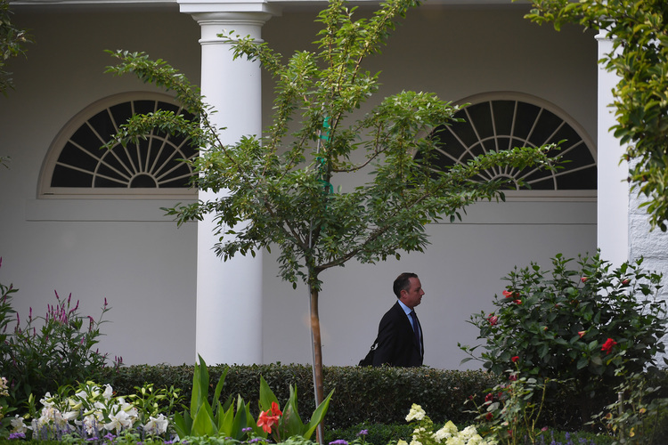 Chief of Staff Reince Priebus departs the White House last night. (Matt McClain/The Washington Post)  
