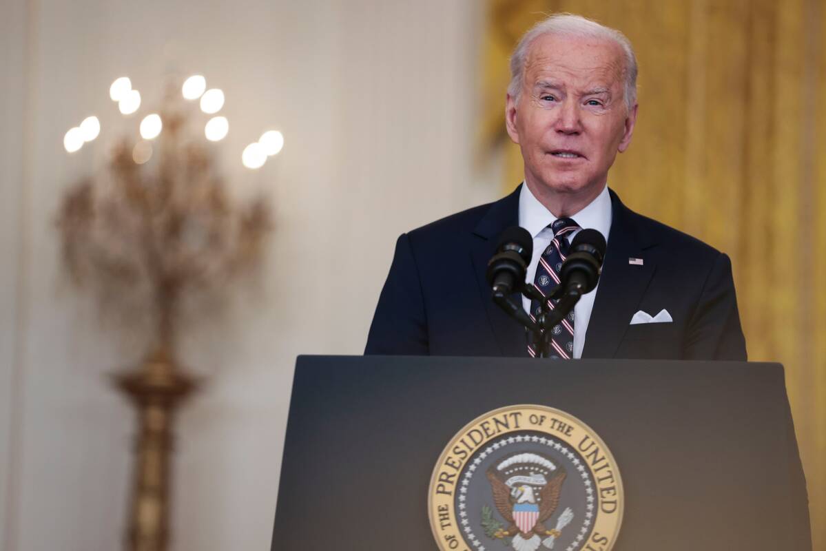 President Biden speaks about the Ukraine-Russia border crisis in the East Room of the White House in Washington on Feb. 22, 2022. (Oliver Contreras/For The Washington Post)