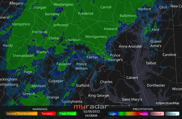 Radar courtesy MyRadar | © OpenStreetMap contributors