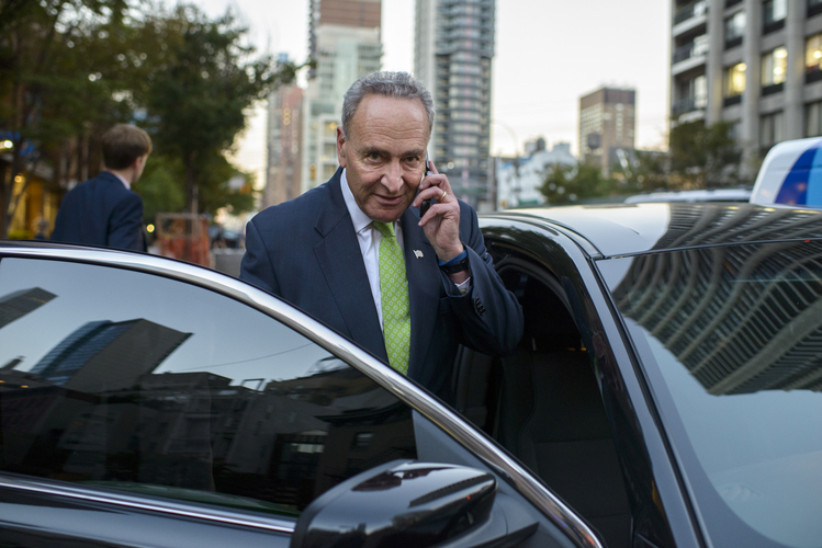 Chuck Schumer, in New York City last month, is cruising to re-election in his home state today. (Gareth Smit/For The Washington Post)</p>  