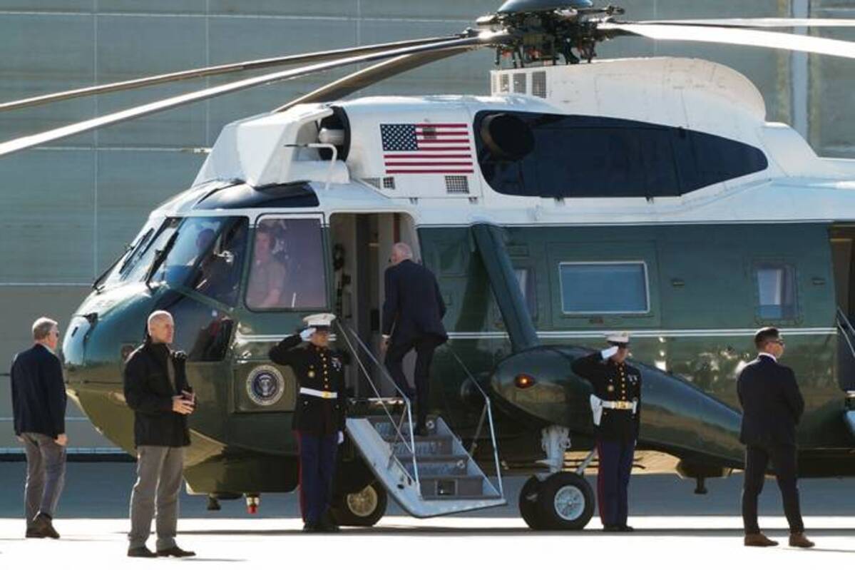 President Biden departs Wilmington on return travel to Washington, from Delaware Air National Guard Base in New Castle, Del., on Monday. (Elizabeth Frantz/Reuters)