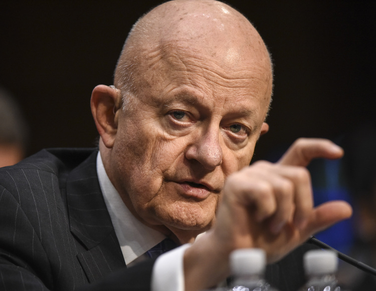 James Clapper testifies before Senate lawmakers in a hearing&nbsp;on Russia's election interference. (Bill O'Leary/The Washington Post)</p>  