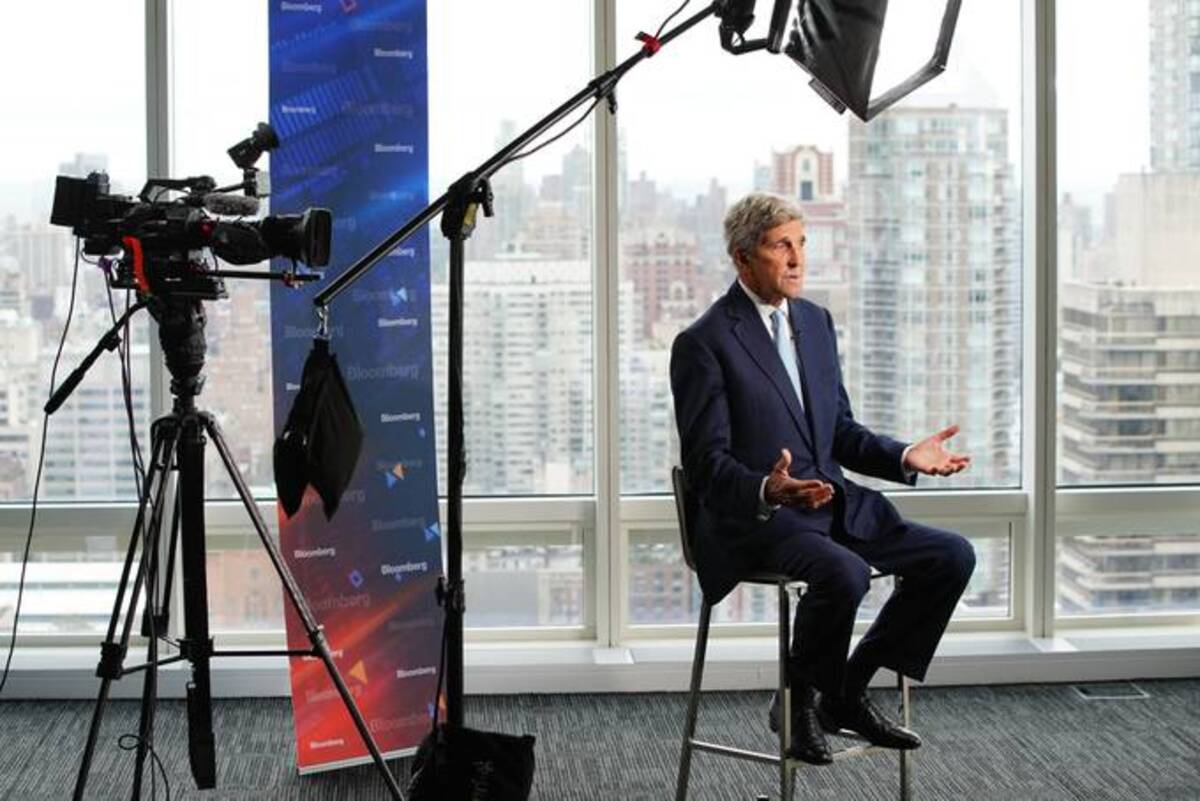 John F. Kerry, U.S. special presidential envoy for climate, speaks during a Bloomberg Television interview in New York. (Christopher Goodney/Bloomberg News)