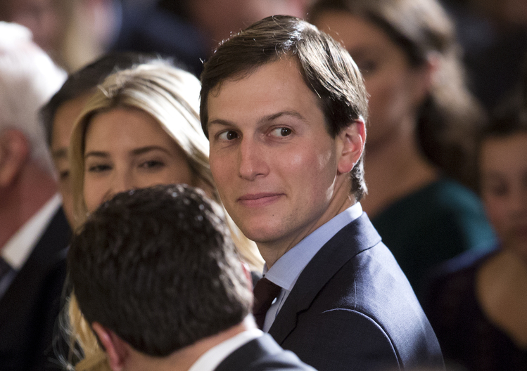 Jared Kushner waits for his father-in-law to speak in the East Room. (Carolyn Kaster/AP)  
