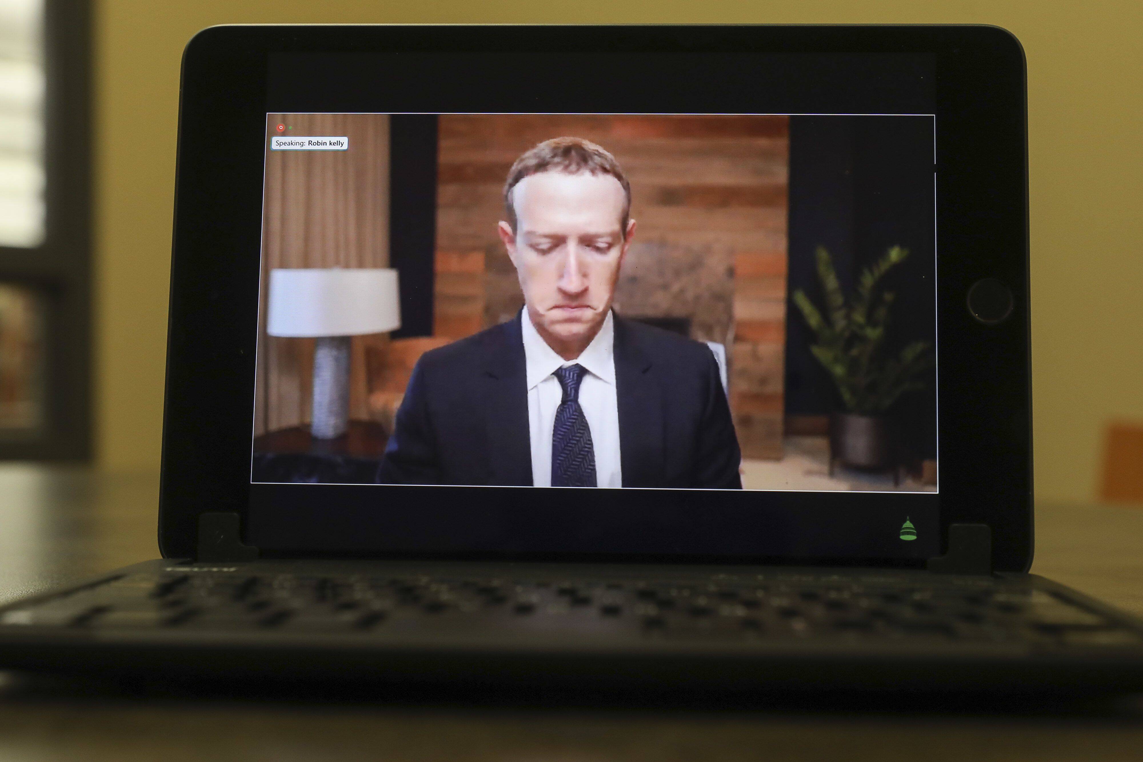 Mark Zuckerberg testifies virtually to Congress in March.
